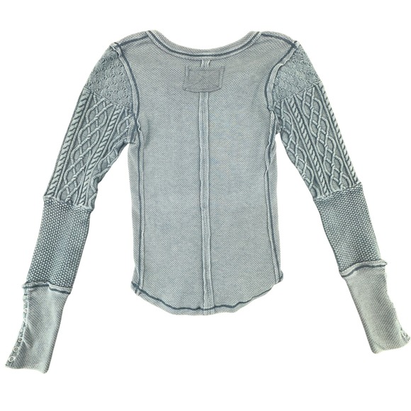 WE THE‎ FREE Blue Cotton Blend Henley Thermal Knit Cable Sleeve Top Size S - Picture 3 of 7